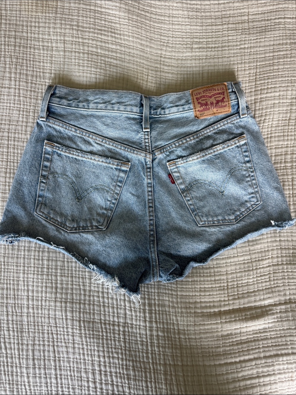 Levi's 501 Light Blue Denim Cutoff Shorts with Frayed Hem Women’s 28